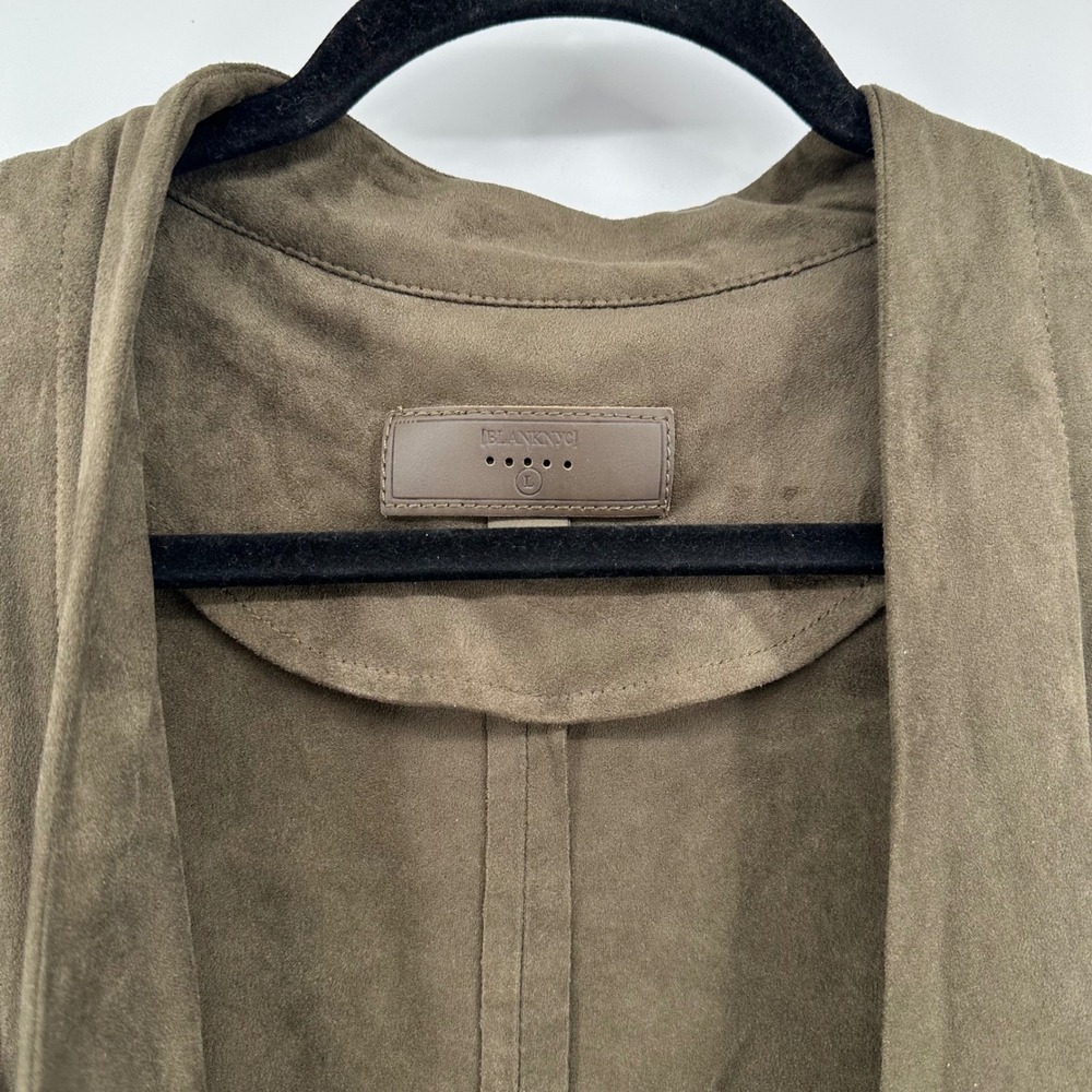 Blank NYC Drape Jacket Womens Large Olive Green Faux Suede Open Front 76X-S411NO - Picture 3 of 5